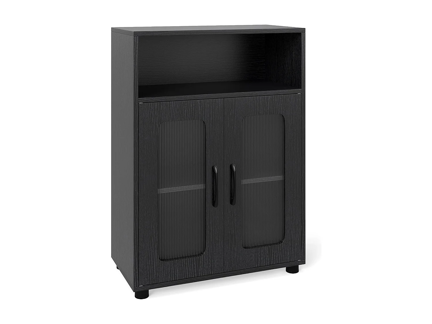 Armoire Indépendante de Salle de Bain à 2 Portes et Étagère Réglable à 3 Niveaux Compartiment Ouvert Conception Anti-basculement Noir