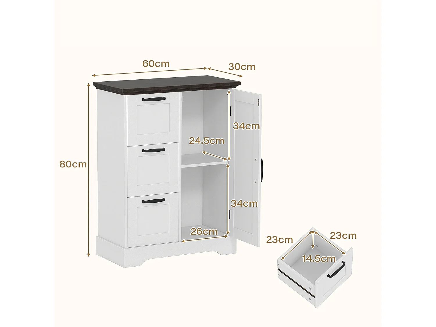 Mobile da pavimento mobile accentato rustico con porta da fienile, Mobile credenza indipendente per cucina Bianco