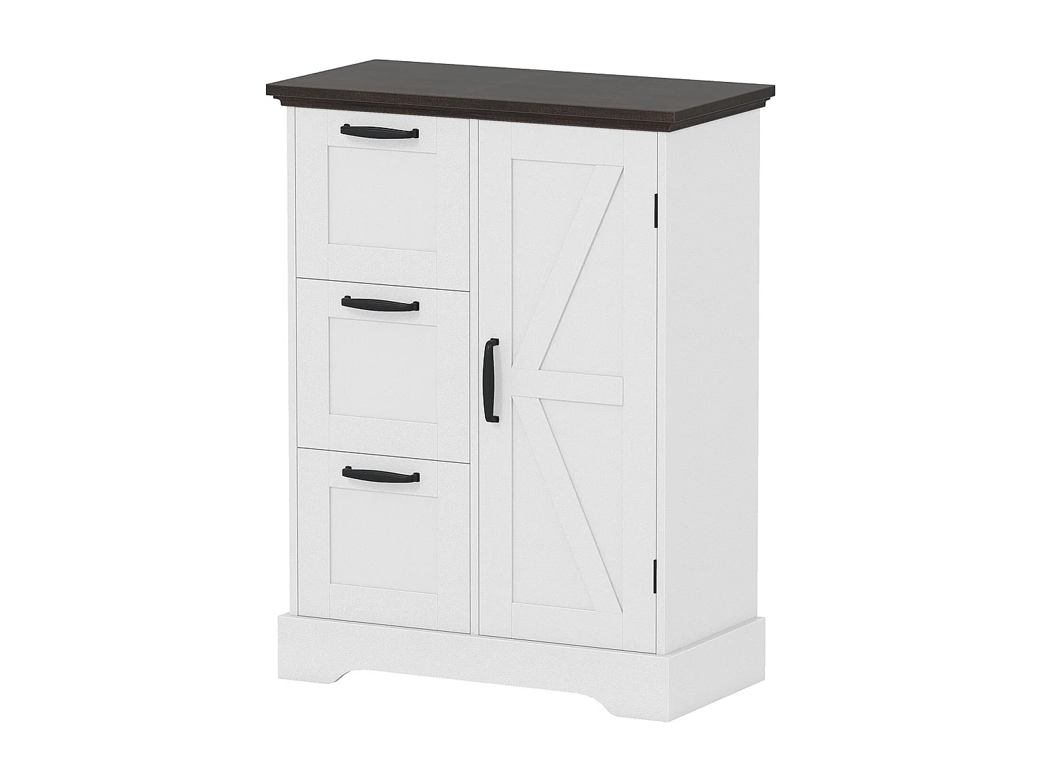 Mobile da pavimento mobile accentato rustico con porta da fienile, Mobile credenza indipendente per cucina Bianco