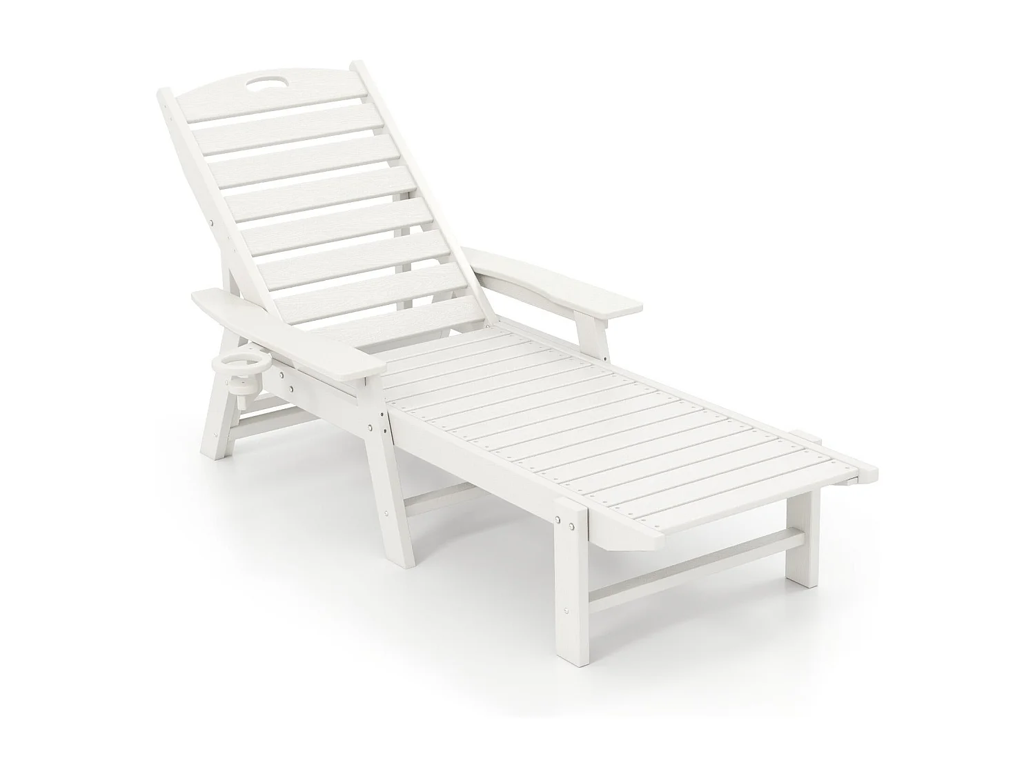 Chaise longue HDPE Outdoor avec dossier réglable en 4 positions & porte-boisson pivotant Blanc