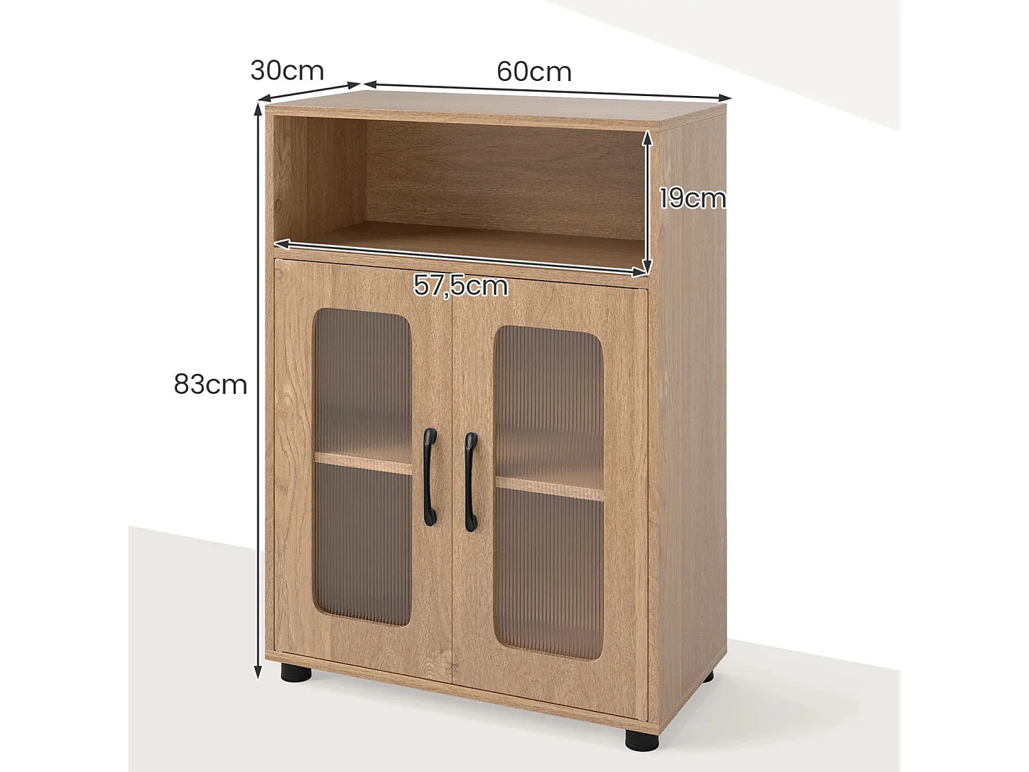 Armoire Indépendante de Salle de Bain à 2 Portes et Étagère Réglable à 3 Niveaux Compartiment Ouvert Conception Anti-basculement Naturel