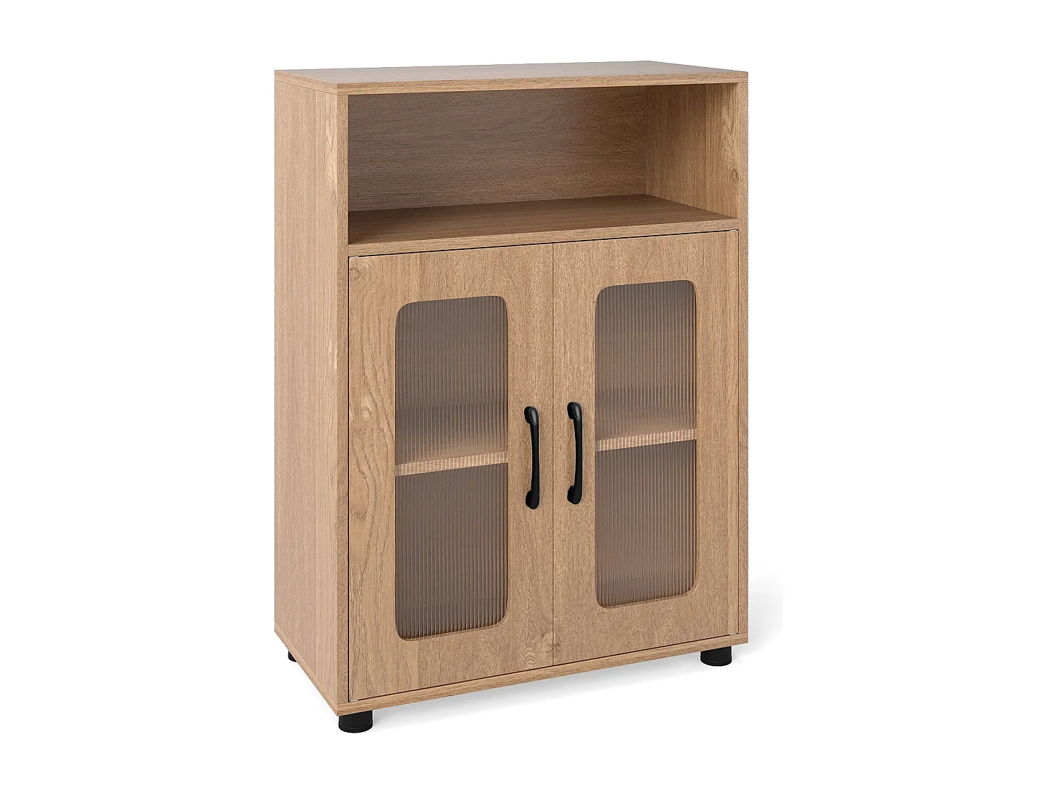 Armoire Indépendante de Salle de Bain à 2 Portes et Étagère Réglable à 3 Niveaux Compartiment Ouvert Conception Anti-basculement Naturel