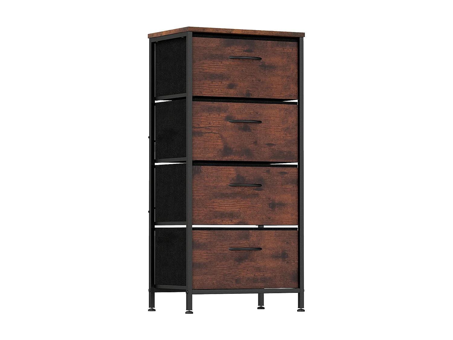 Kommode mit 4 Stoff Schubladen & Holzplatte & Metallrahmen Schubladenschrank Braun