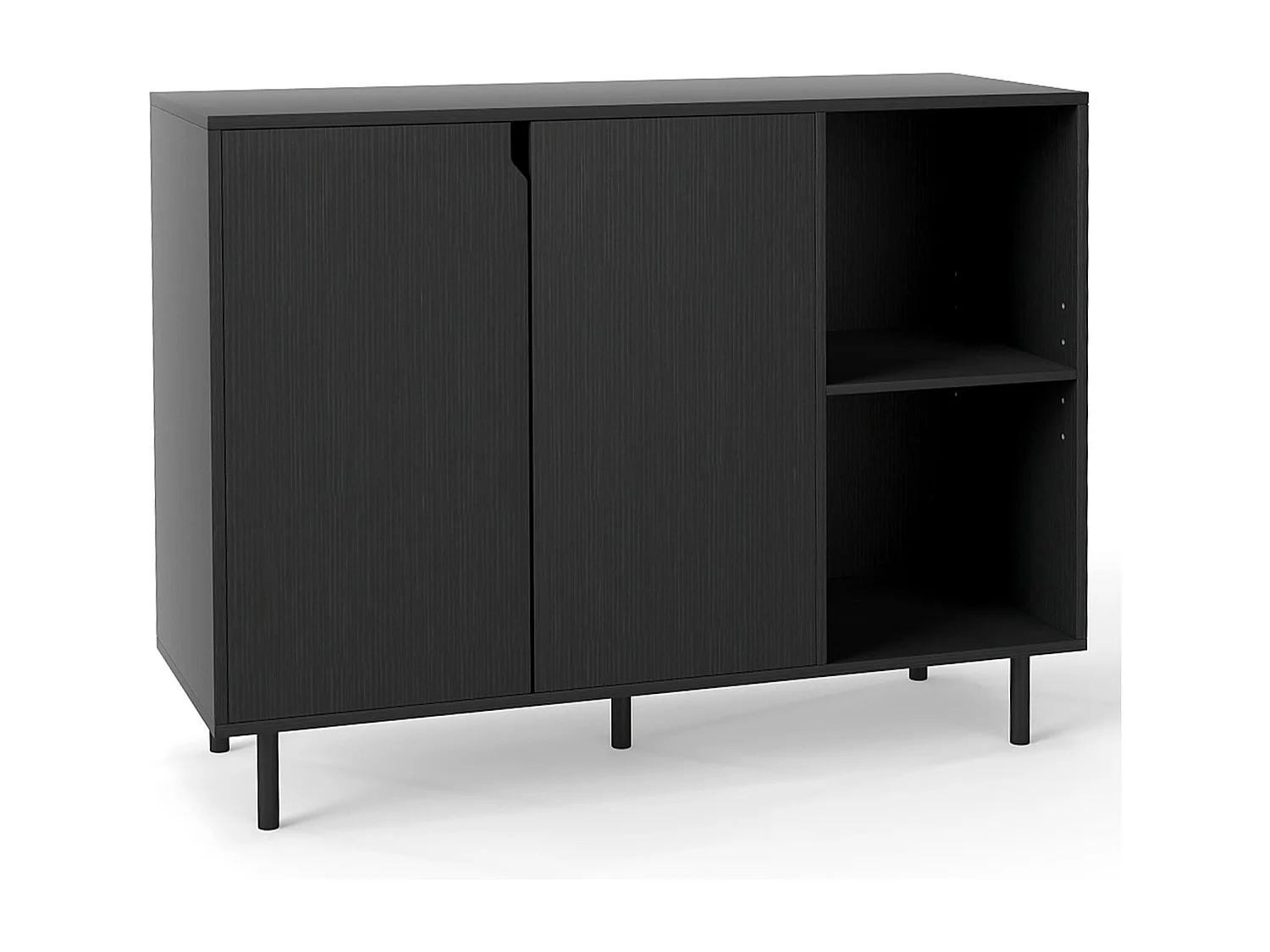 Buffet de Cuisine Buffet en Bois Moderne avec 2 Portes Étagères Réglables Pieds Métalliques et 2 Compartiments Ouverts 106x38x80 CM Noir