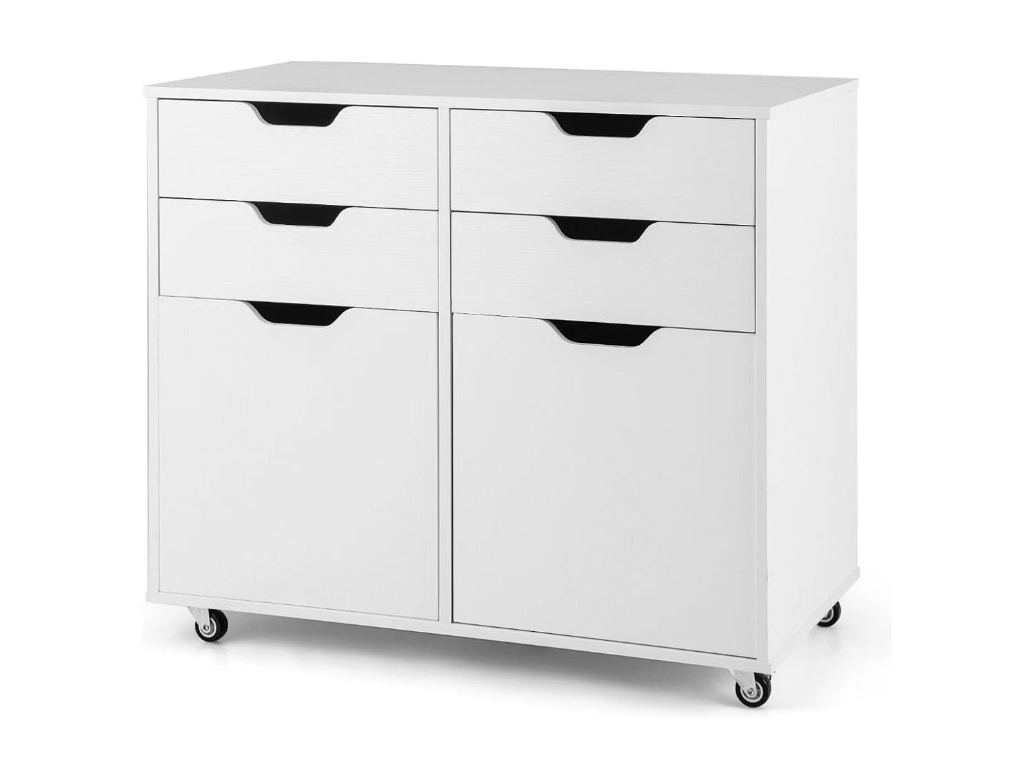 Mobiletto di stoccaggio in legno con 5 ruote universali, Supporto per stampante con 4 cassetti per ufficio Bianco