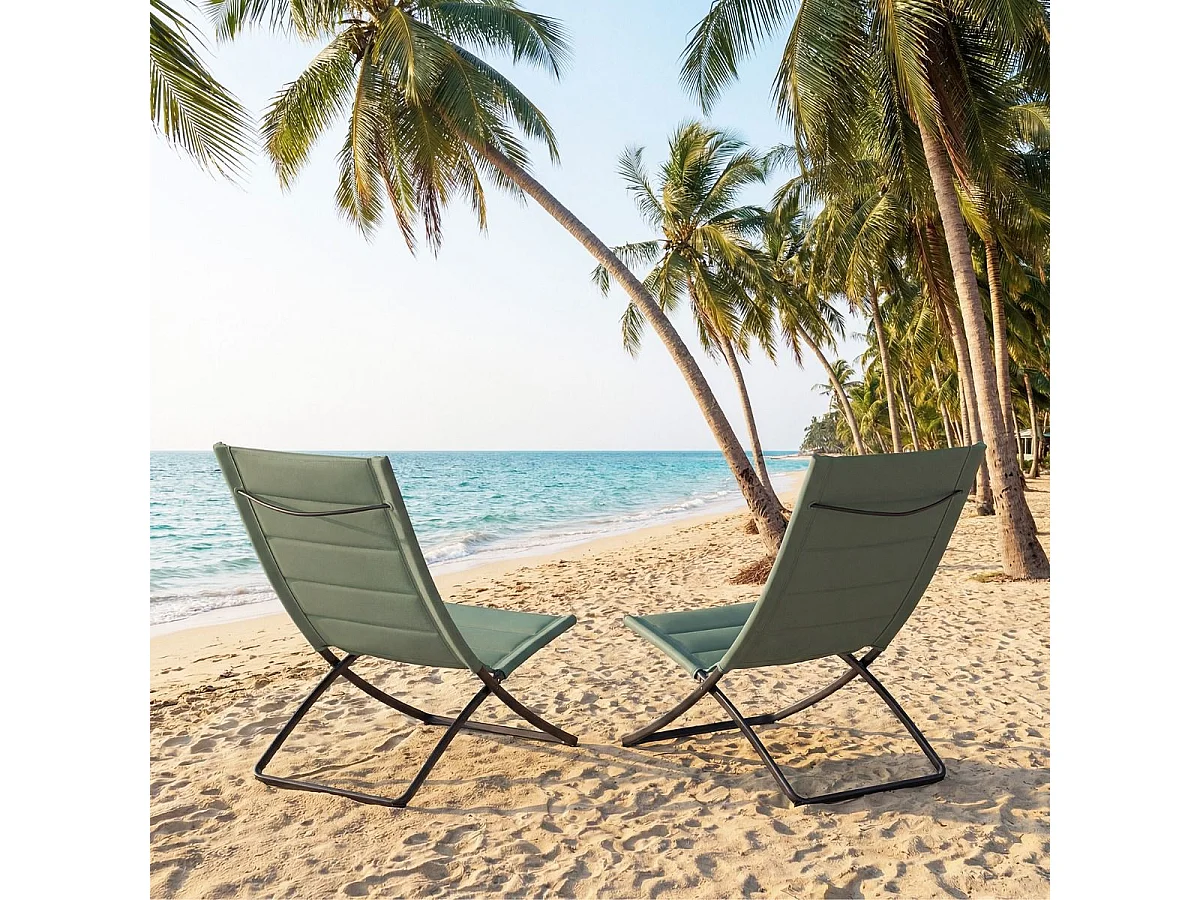2er Set Klappbare Strandstühle mit Gepolsterten Rückenlehnen & Sitzen Faltbare Campingstühle Grün
