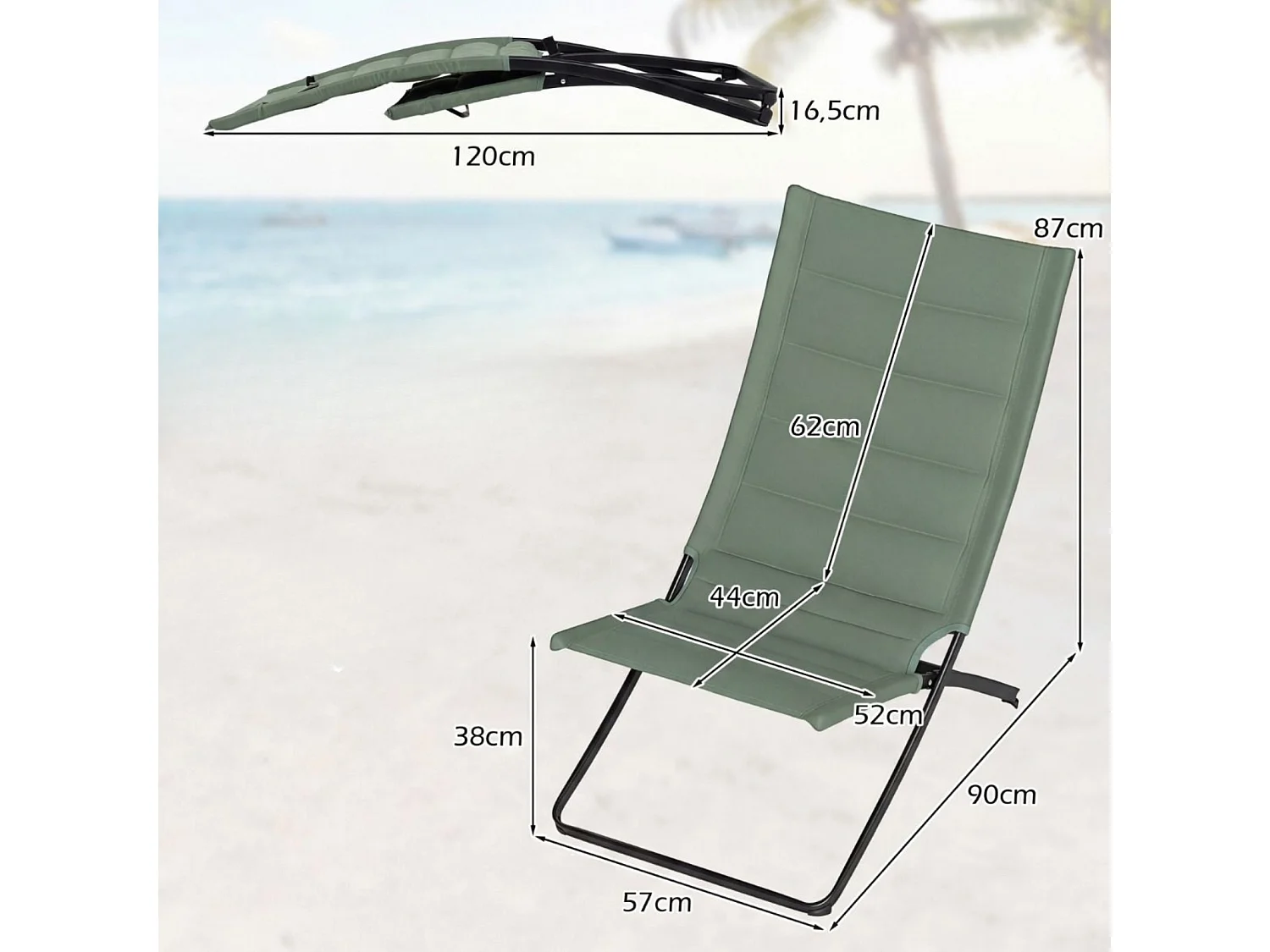 2er Set Klappbare Strandstühle mit Gepolsterten Rückenlehnen & Sitzen Faltbare Campingstühle Grün