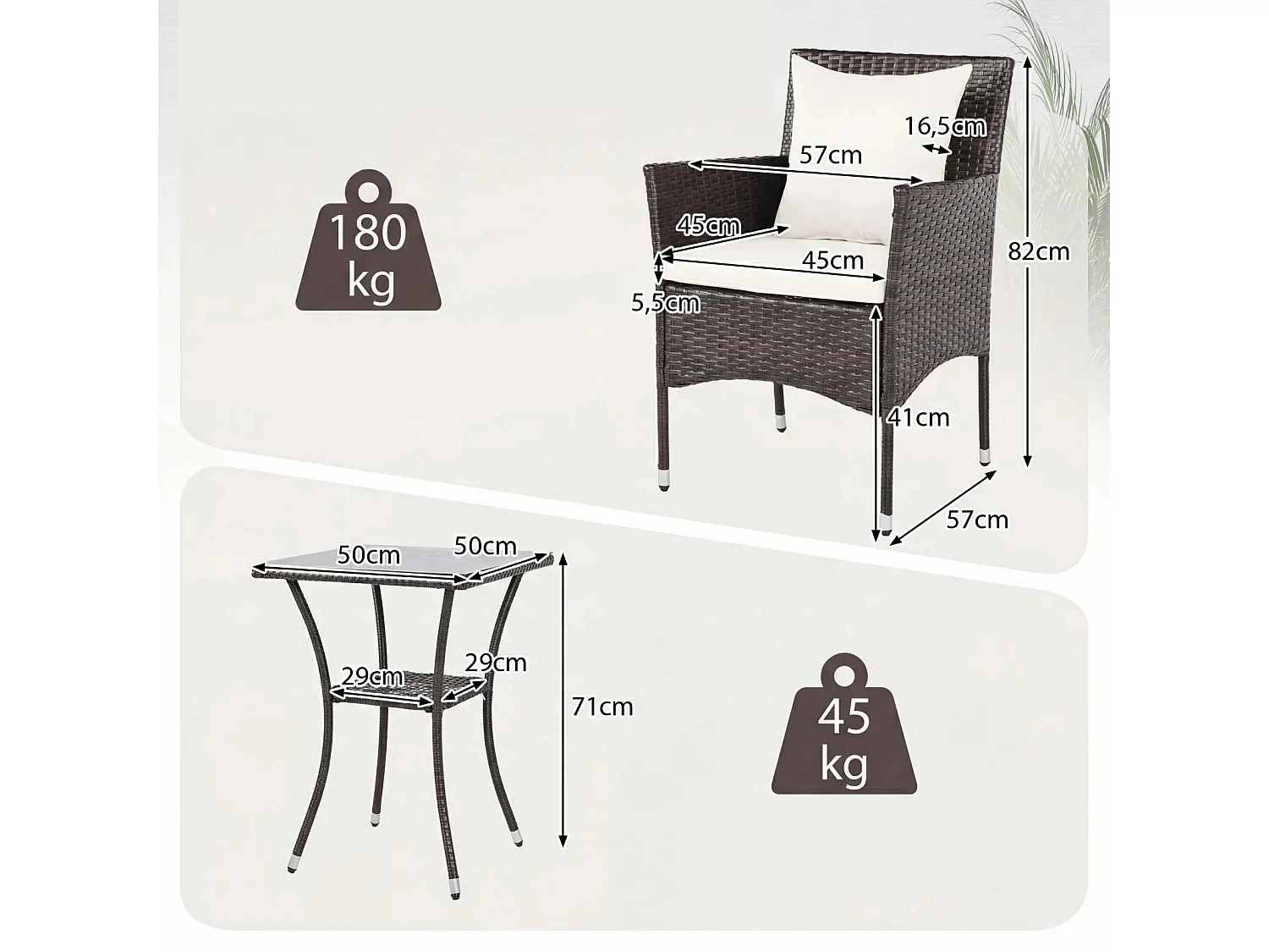 Set di 3 pezzi di mobili da giardino 2 sedie in rattan tavolo in vetro cuscini all'aperto per giardino veranda piscina Mix Grigio
