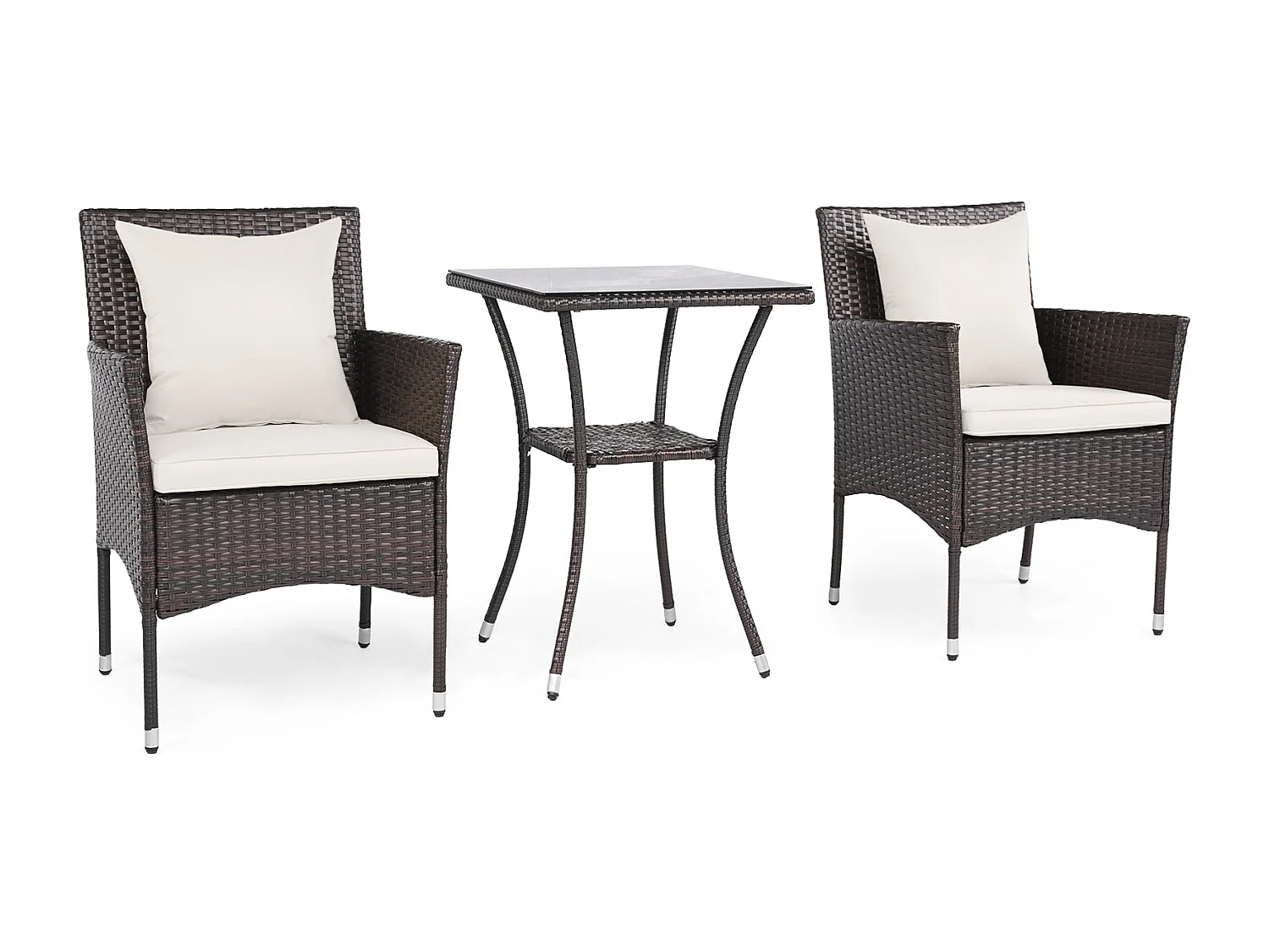 Set di 3 pezzi di mobili da giardino 2 sedie in rattan tavolo in vetro cuscini all'aperto per giardino veranda piscina Mix Grigio