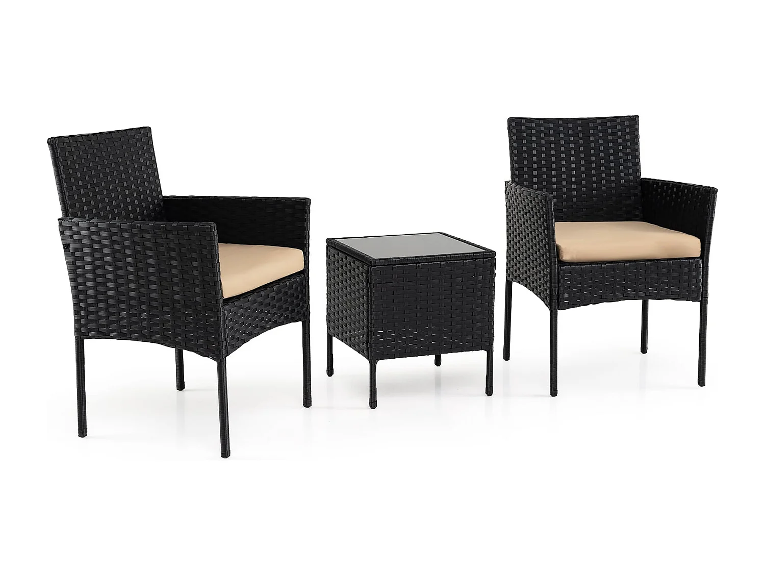 Set di mobili da giardino 3 pezzi in rattan per balcone con 2 sedie e tavolo da giardino giallo