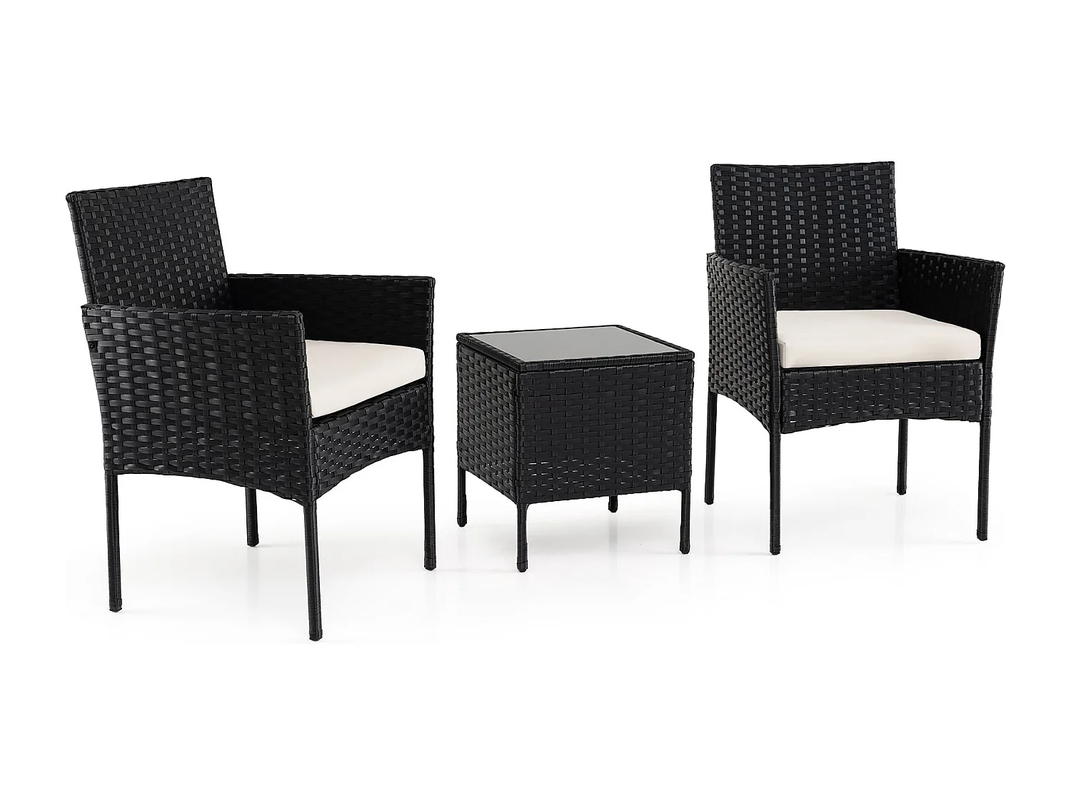 Set di mobili da giardino 3 pezzi in rattan per balcone con 2 sedie e tavolo da giardino Beige