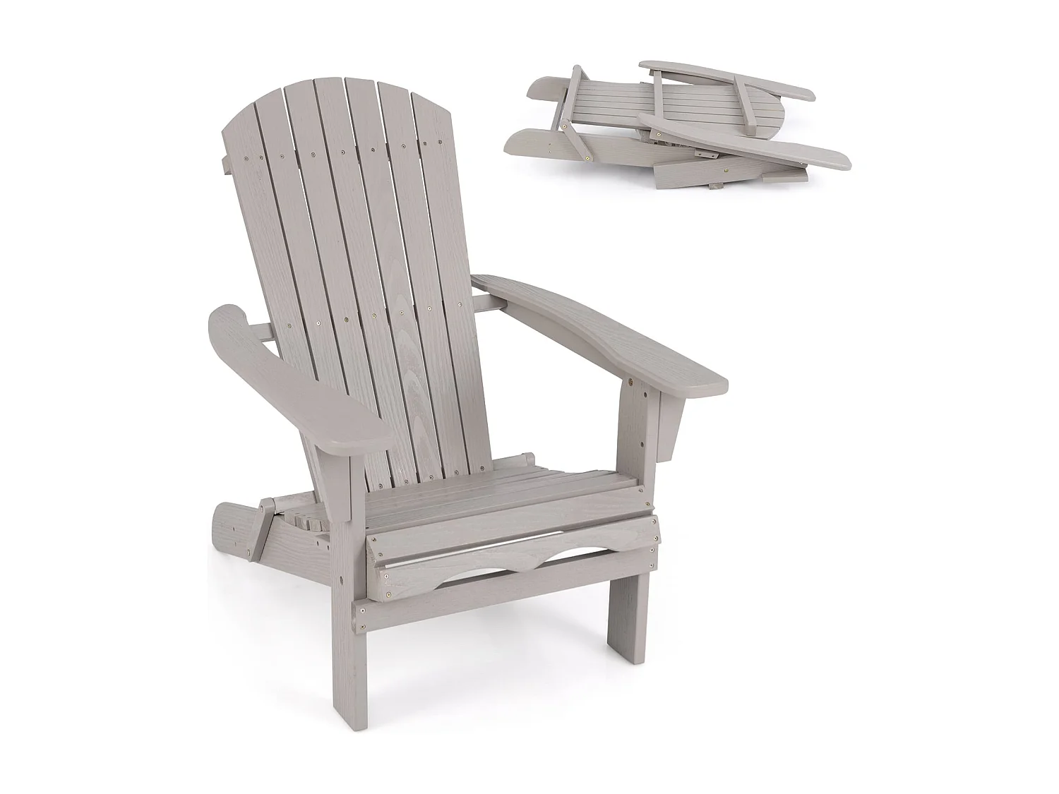 Chaise Adirondack Pliante Chaise Longue Pliante en Bois Dossier Haut Accoudoirs Larges Capacité 180 KG Chaise Longue Adirondack Gris