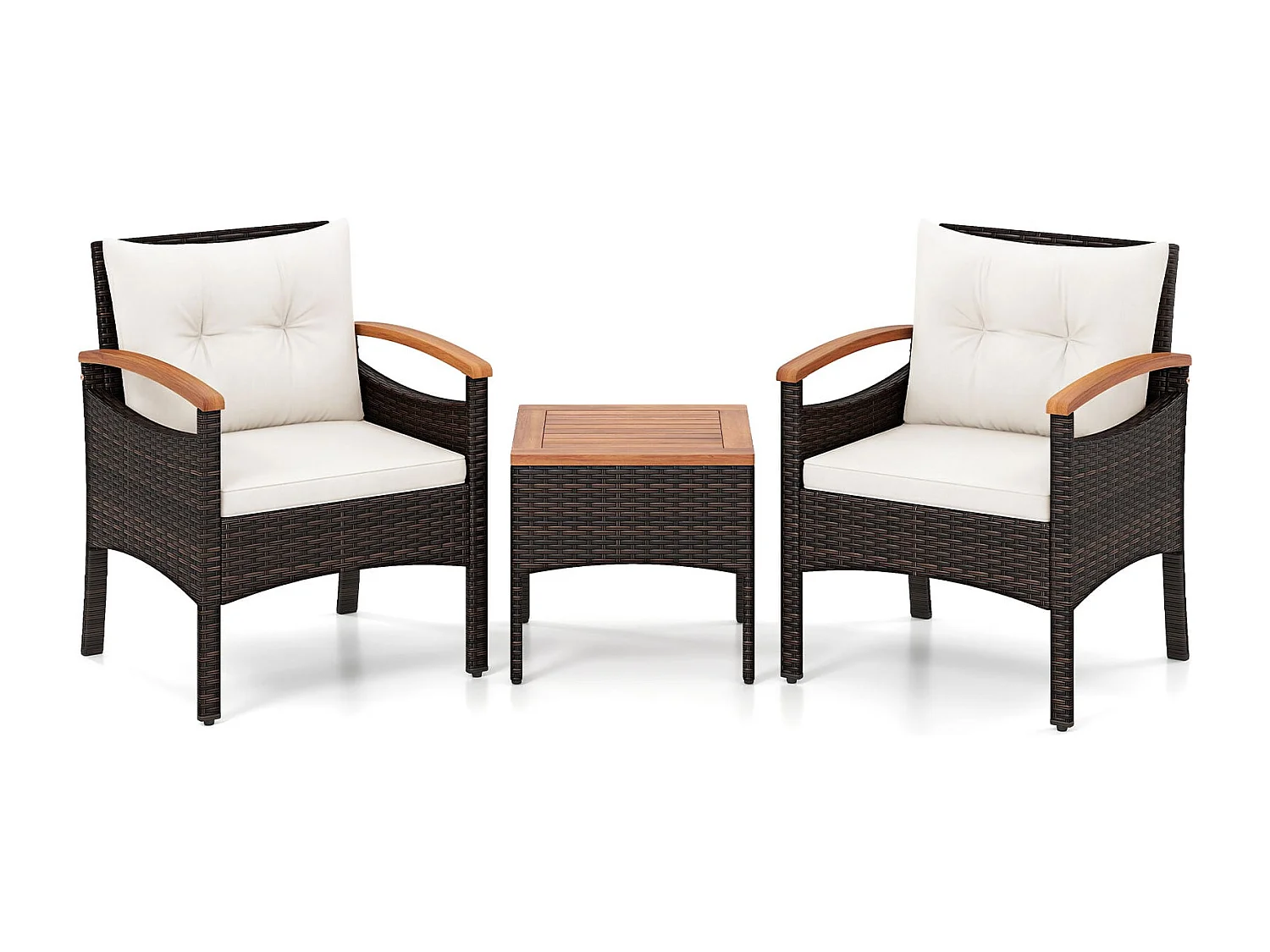 Set da giardino in rattan 3 pezzi Acacia Cuscini da tavolo per giardino veranda piscina Bianco