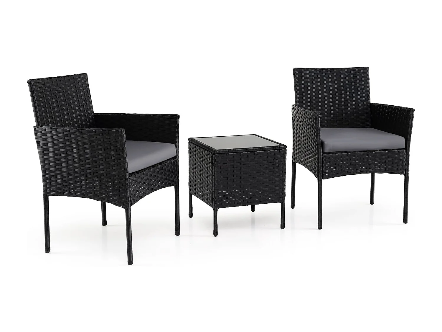 Set di mobili da giardino 3 pezzi in rattan per balcone con 2 sedie e tavolo da giardino grigio