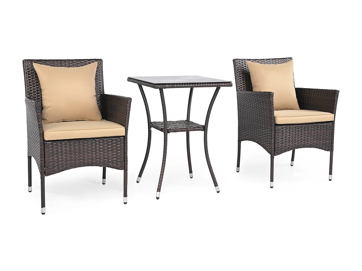 Set di 3 pezzi di mobili da giardino 2 sedie in rattan tavolo in vetro cuscini all'aperto per giardino veranda piscina Mix Brown
