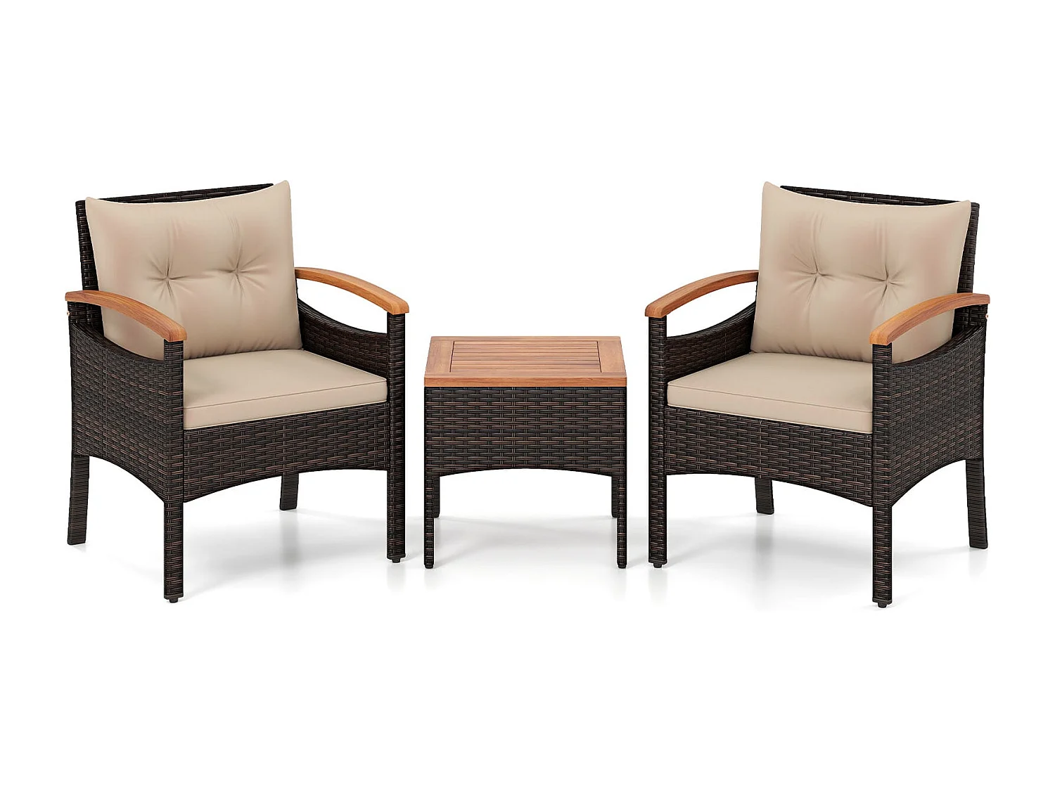 Set da giardino in rattan 3 pezzi Acacia Cuscini da tavolo per giardino veranda piscina Marrone