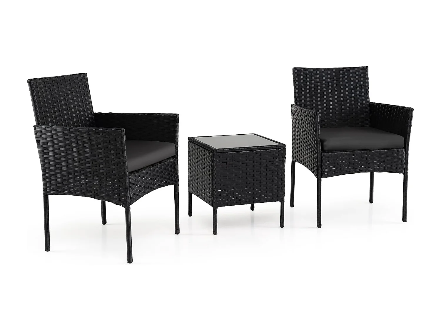 Set di mobili da giardino 3 pezzi in rattan per balcone con 2 sedie e tavolo da giardino salotto da giardino all'aperto nero