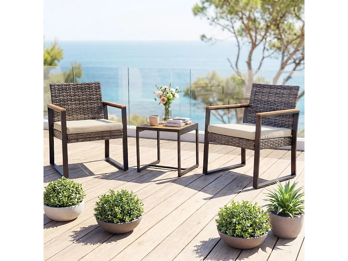 Set di mobili da balcone con 2 sedie e tavolino e morbidi cuscini Set da salotto Beige
