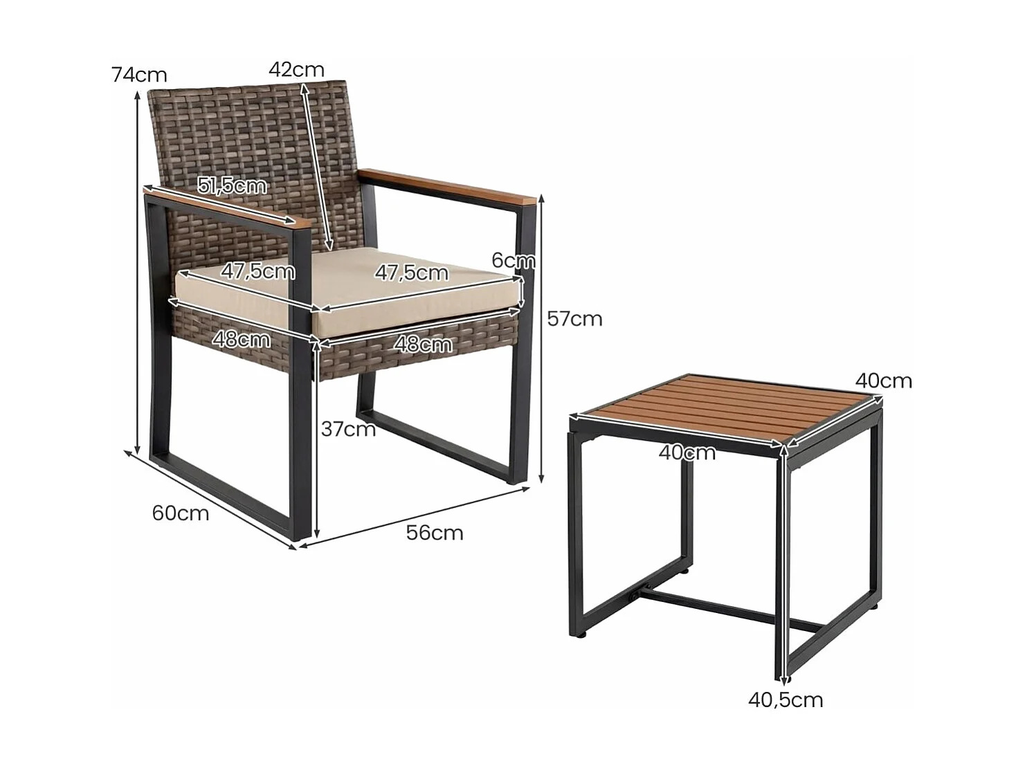 Set di mobili da balcone con 2 sedie e tavolino e morbidi cuscini Set da salotto Beige
