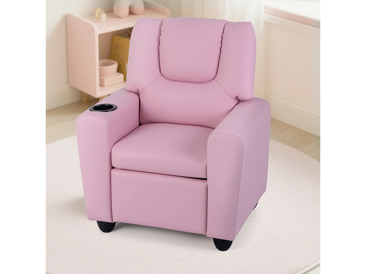 Kindersessel mit Relaxfunktion & Verstellbarer Rückenlehne & Fußstütze Kindersofa Rosa