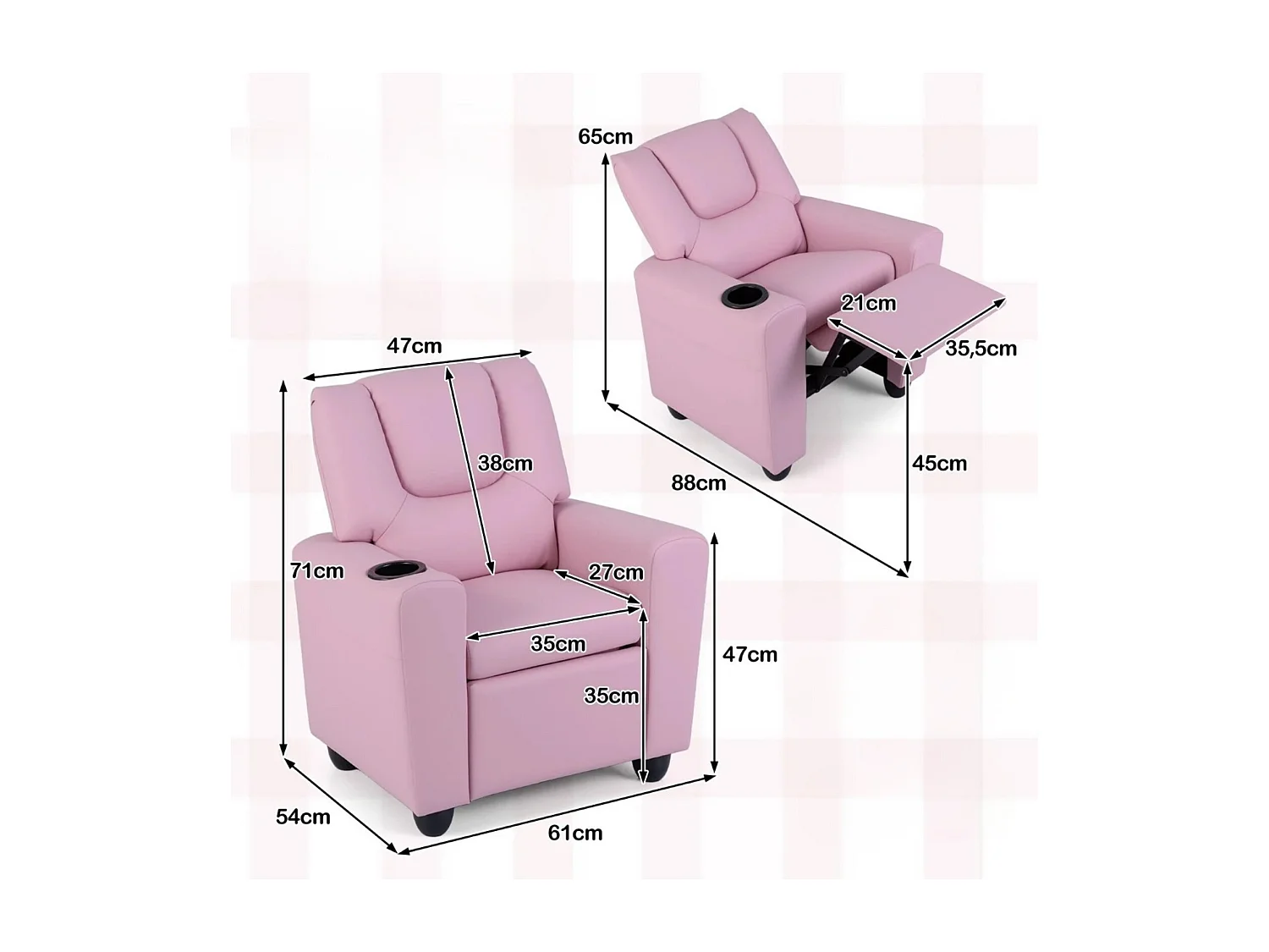 Kindersessel mit Relaxfunktion & Verstellbarer Rückenlehne & Fußstütze Kindersofa Rosa