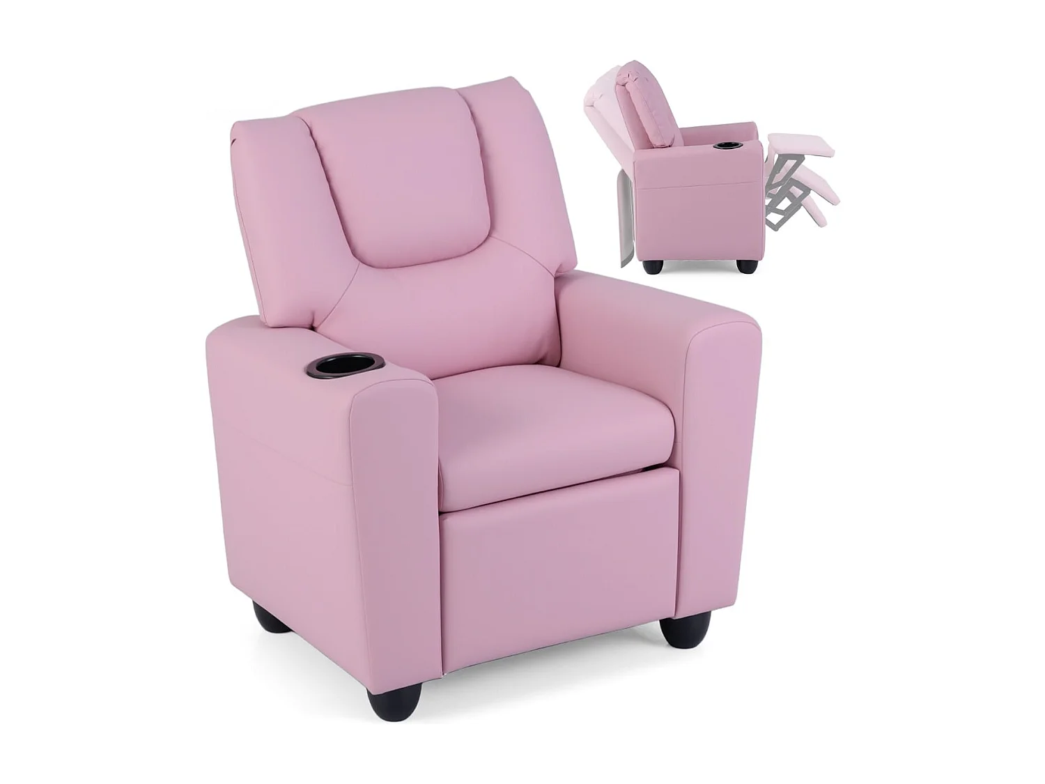 Kindersessel mit Relaxfunktion & Verstellbarer Rückenlehne & Fußstütze Kindersofa Rosa