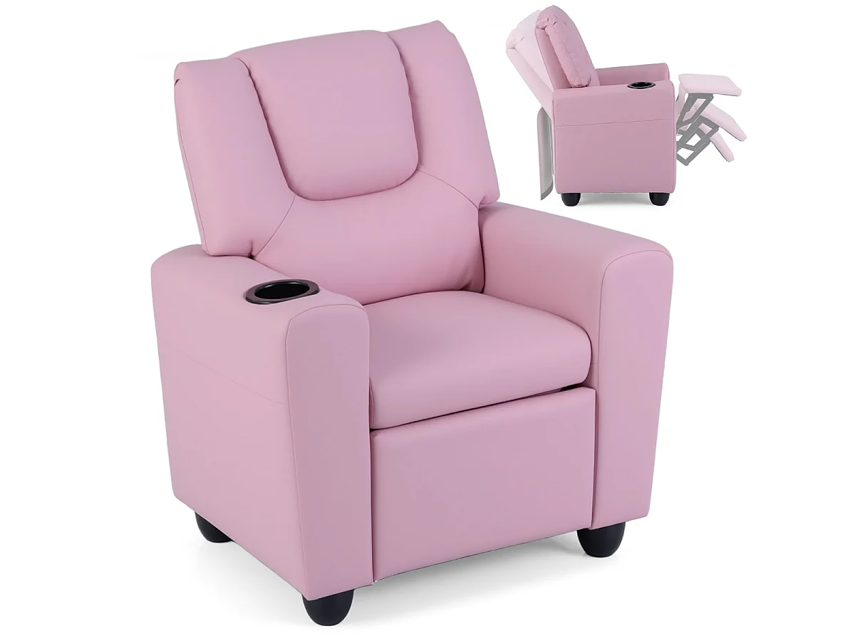 Fauteuil Relax Enfant Fauteuil Inclinable pour Tout-Petit avec Porte-Gobelet et Repose-Pieds Ajustable Fauteuil pour 3+ Ans Rose