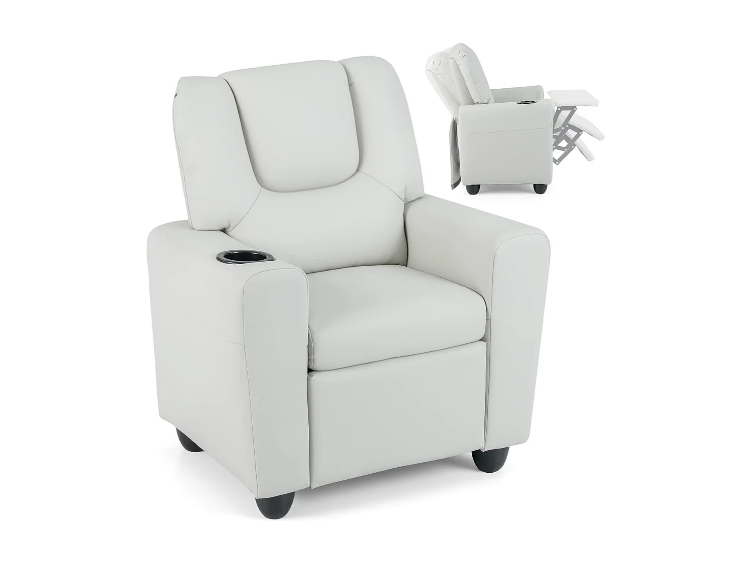Kindersessel mit Relaxfunktion & Verstellbarer Rückenlehne & Fußstütze Kindersofa Weiß