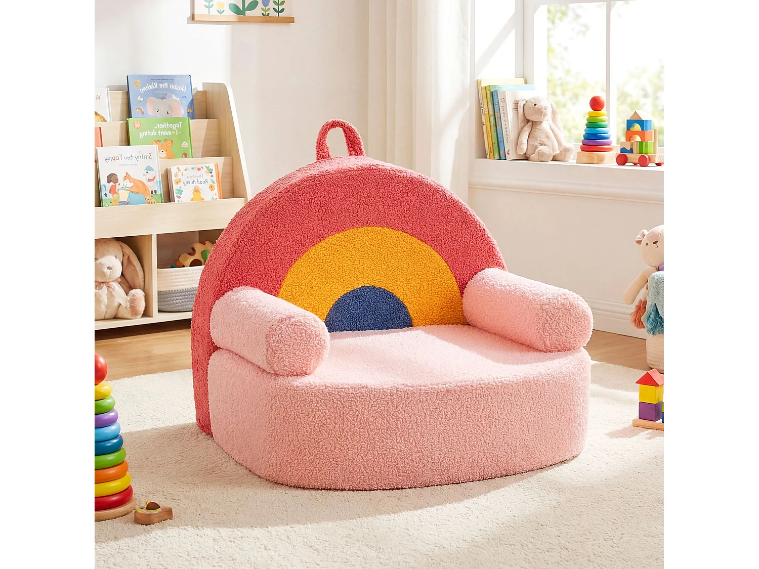 Kindersofa ergonomischer Kindersessel mit hochdichtem Schaumstoff & Teddyplüsch Rosa