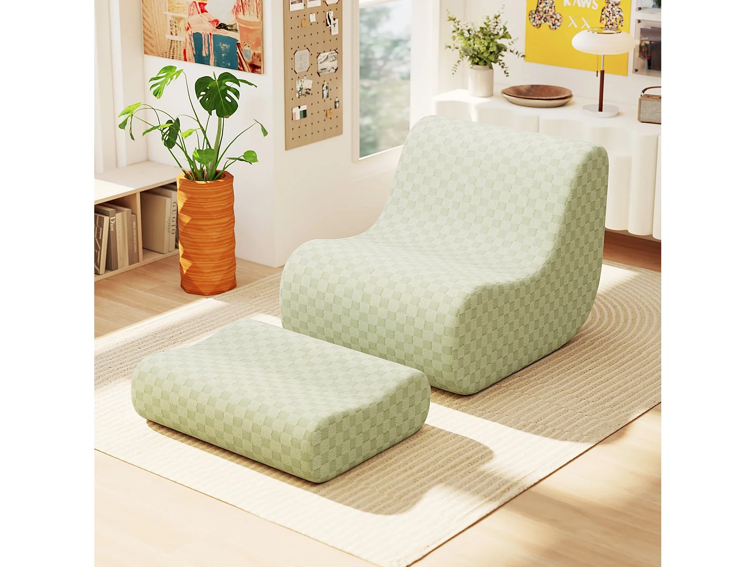 Sitzsack mit Hocker Sitzsack mit Hoch Elastischem Schwamm Bodenstuhl Boden Sessel Grün