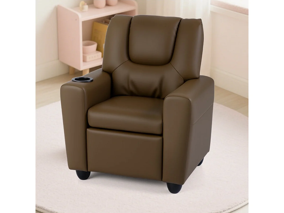 Kindersessel mit Relaxfunktion & Verstellbarer Rückenlehne & Fußstütze Kindersofa Braun