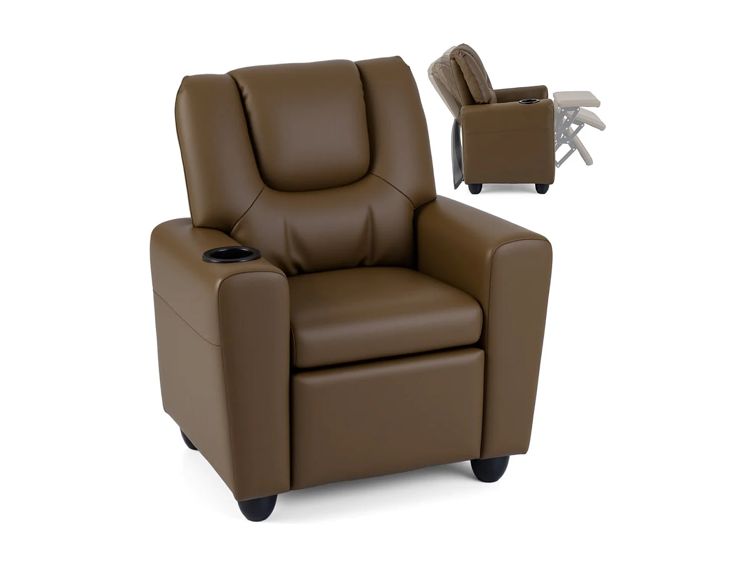 Kindersessel mit Relaxfunktion & Verstellbarer Rückenlehne & Fußstütze Kindersofa Braun