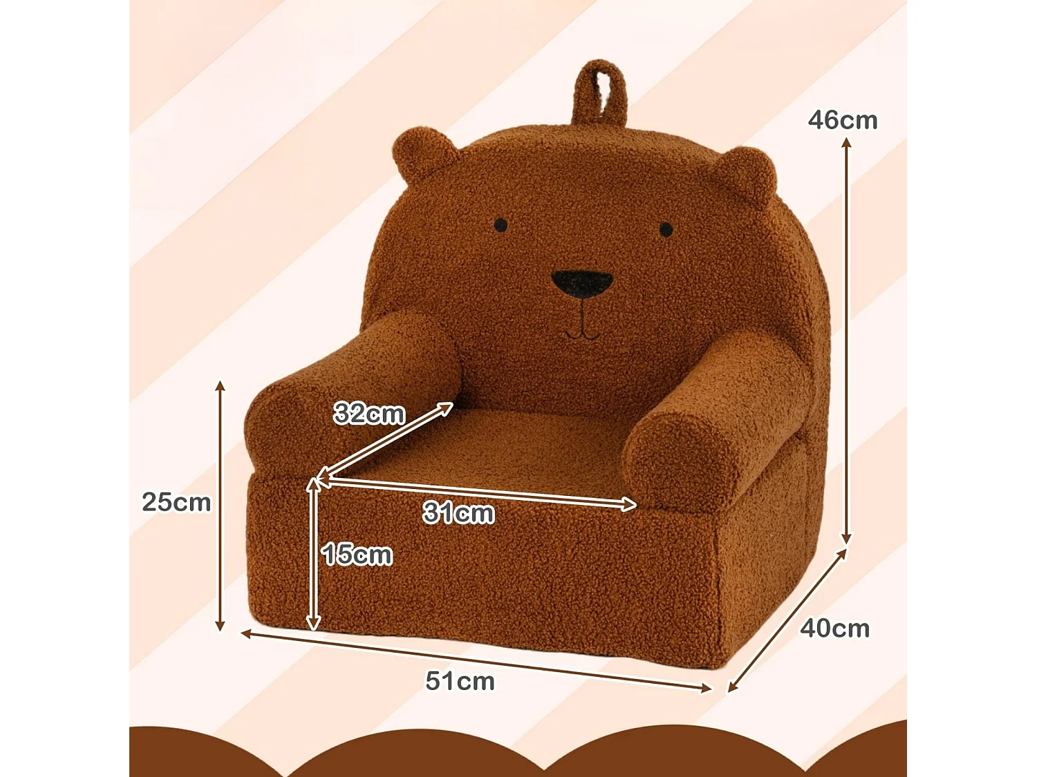 Kindersofa Bär Kindersessel mit abnehmbarem Teddy-Fleece Bezug & Schaumstoff Braun