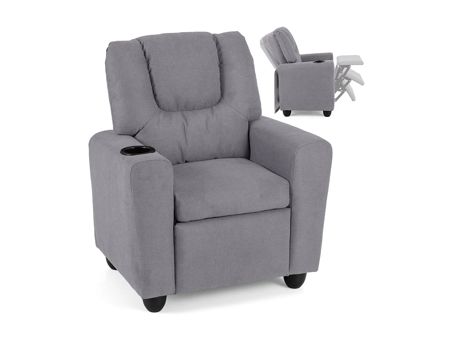 Kindersessel mit Relaxfunktion & Verstellbarer Rückenlehne & Fußstütze Kindersofa Grau