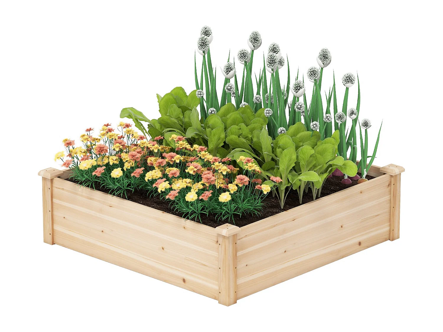 Jardin en Bois surélevé Extérieur Bac à Plantes Carré 102 x 102 x 30 CM avec Fond Grand Contenant pour Terrasse de Jardin Naturel