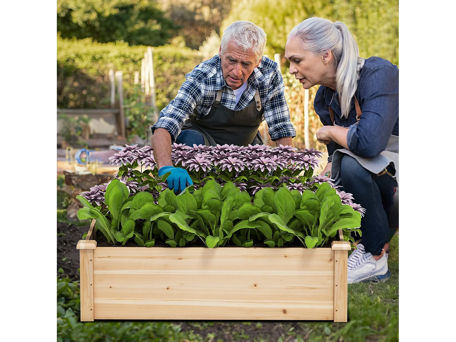 Jardin en Bois surélevé Extérieur Bac à Plantes Carré 102 x 102 x 30 CM avec Fond Grand Contenant pour Terrasse de Jardin Naturel