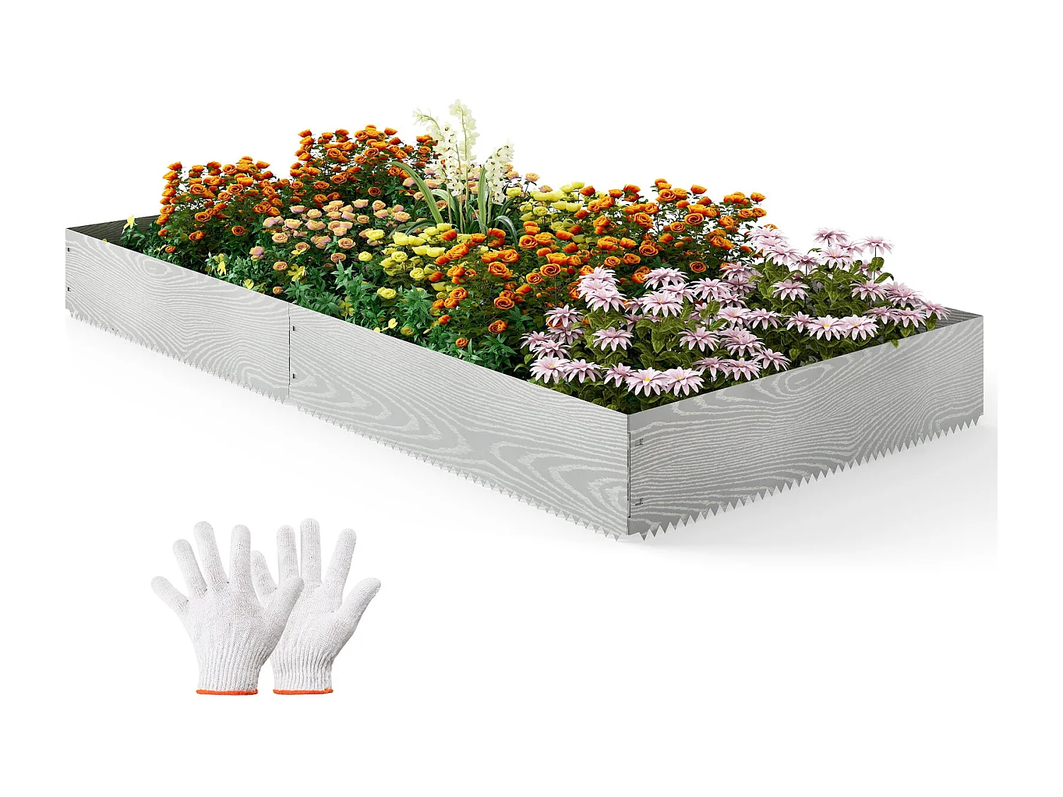 Jardinière Surélevée en Métal Galvanisé 6 Pièces de 600 cm Clôture D'arbre Sans Tranchée Bande de 110 Cm Profondeur de 22 cm Argent
