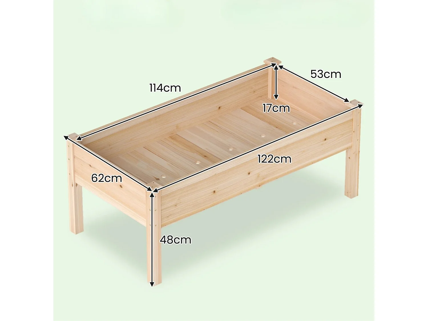 Set di 2 letti rialzati in legno con gambe 122x62x48cm Per giardino balcone terrazza natura