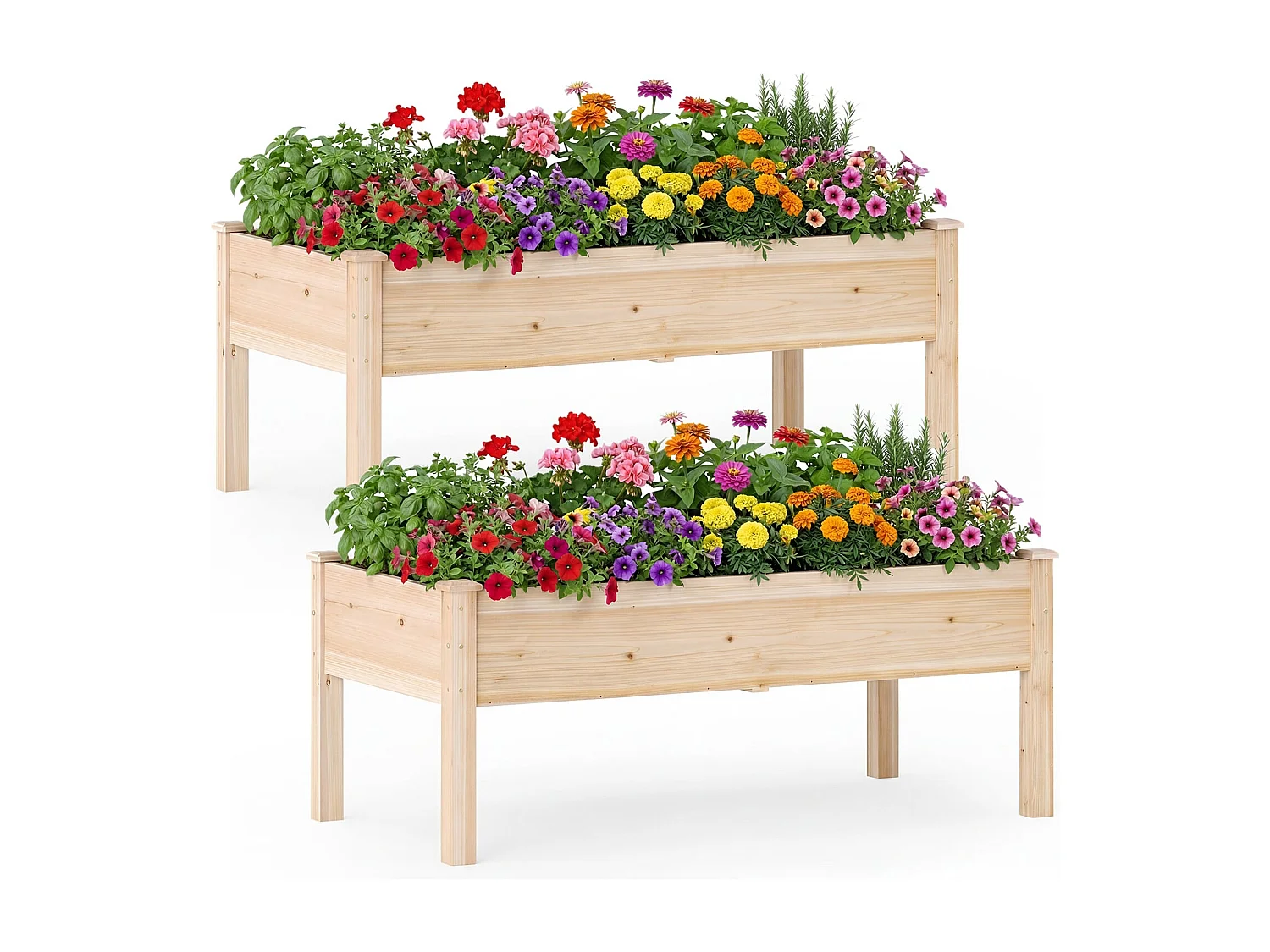Set di 2 letti rialzati in legno con gambe 122x62x48cm Per giardino balcone terrazza natura
