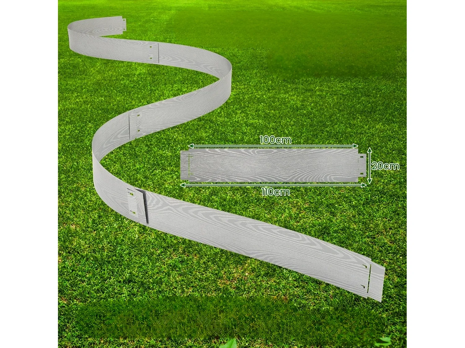 Jardinière Surélevée en Métal Galvanisé 6 Pièces de 600cm Protection Flexible Des Arbres Bandes de 110cm de Profondeur 20cm Argent