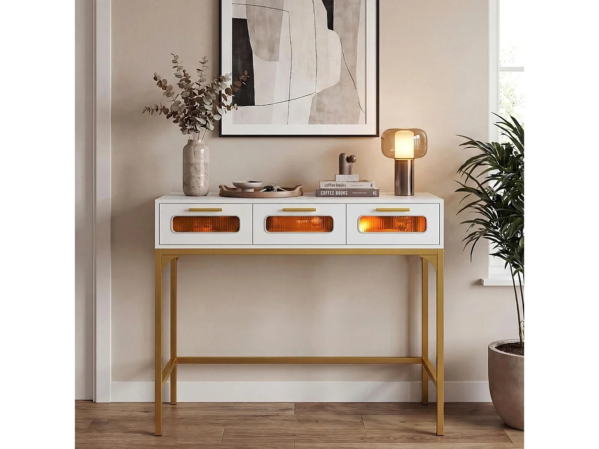 Konsolentisch Eingangstisch mit LED-Lichtern & Ladestation schmaler Sofatisch Weiß 90 x 40 x 75 cm