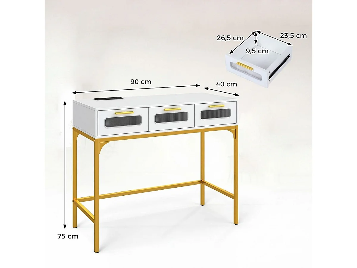 Konsolentisch Eingangstisch mit LED-Lichtern & Ladestation schmaler Sofatisch Weiß 90 x 40 x 75 cm