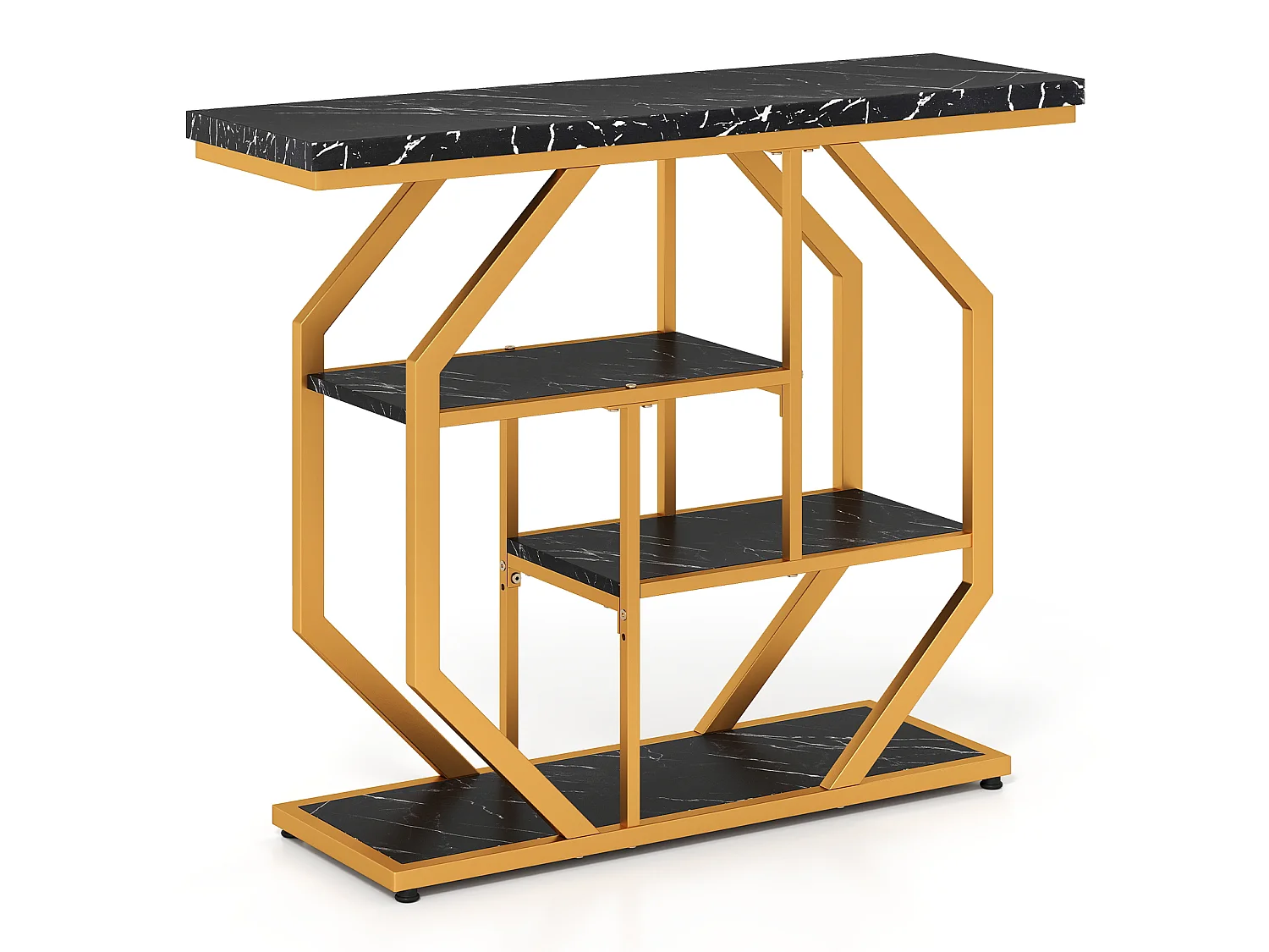 100 cm konsolbord 4-delat modernt entrébord med hyllor & bordsskiva i konstmarmor svart