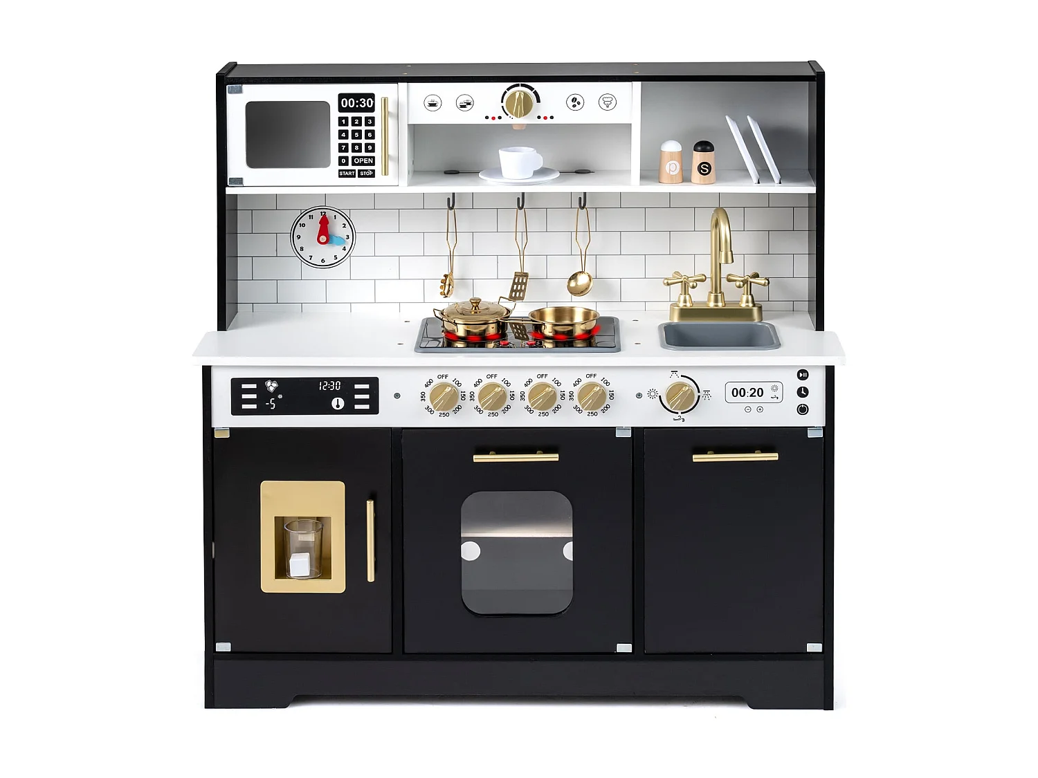 Cuisine pour enfants avec son et lumière Cuisine de jeu en bois avec cuisinière & évier Cuisine de jeu incl. 14 accessoires Noir