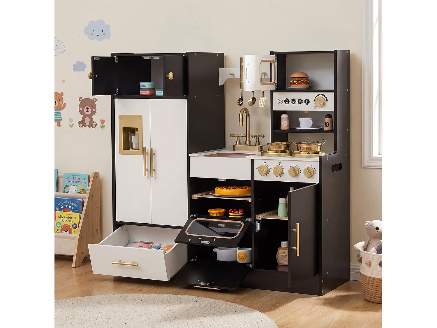 Cuisine pour enfants avec son et lumière Cuisine jouet avec cuisinière & évier & robinet Cuisine jouet en bois