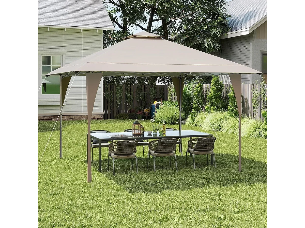 Tonnelle de Jardin Pop-up Toit Aéré 395X395CM Tente Réception Instantané avec 8 Trous de Drainage 4 Cordes 8 Piquets Sac de Transport Kaki