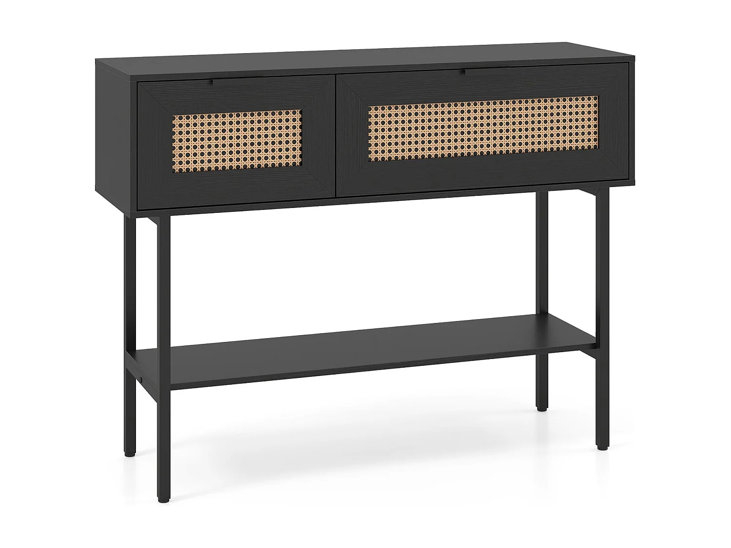 Boho Konsolentisch mit 2 Fächern & Offene Ablage Schmaler Flurtisch Blastbar bis 90 kg Schwarz