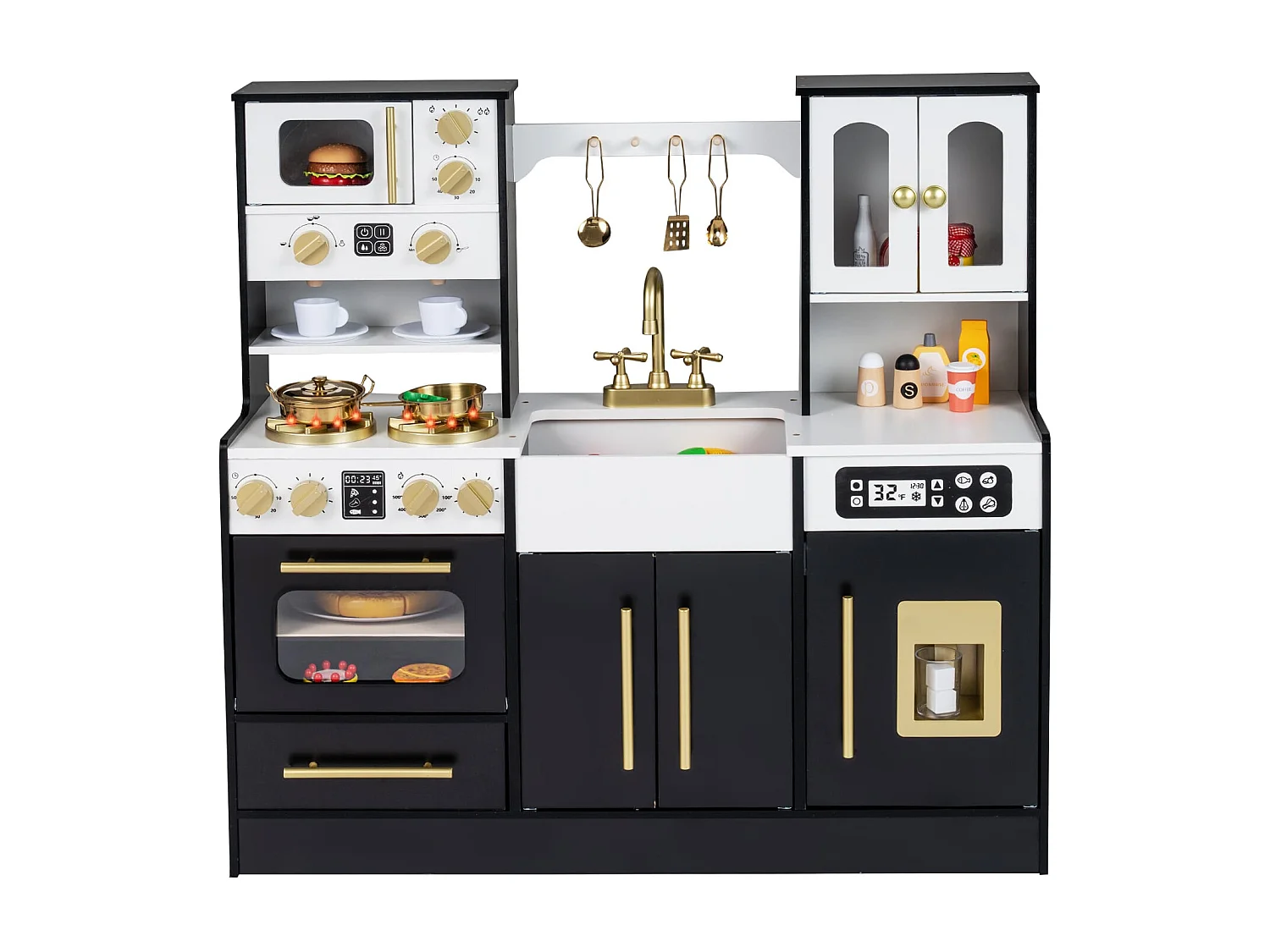 Cuisine en bois pour enfants avec cuisinière & évier Cuisine en bois avec son & lumière Cuisine de jeu incl. accessoires Noir