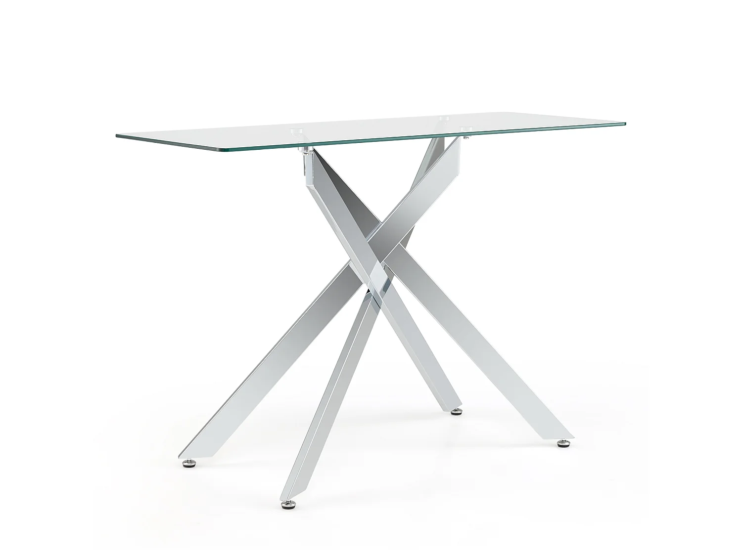 Table Console en Verre Table d'Entrée Moderne avec Plateau en Verre Trempé Transparent & Pieds Tubulaires Métalliques Robustes Argent