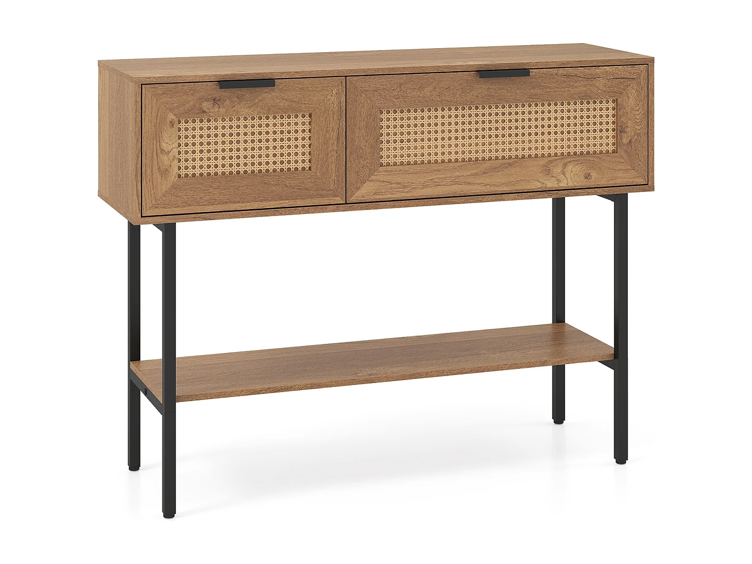 Boho Konsolentisch mit 2 Fächern & Offene Ablage Schmaler Flurtisch Blastbar bis 90 kg Natur